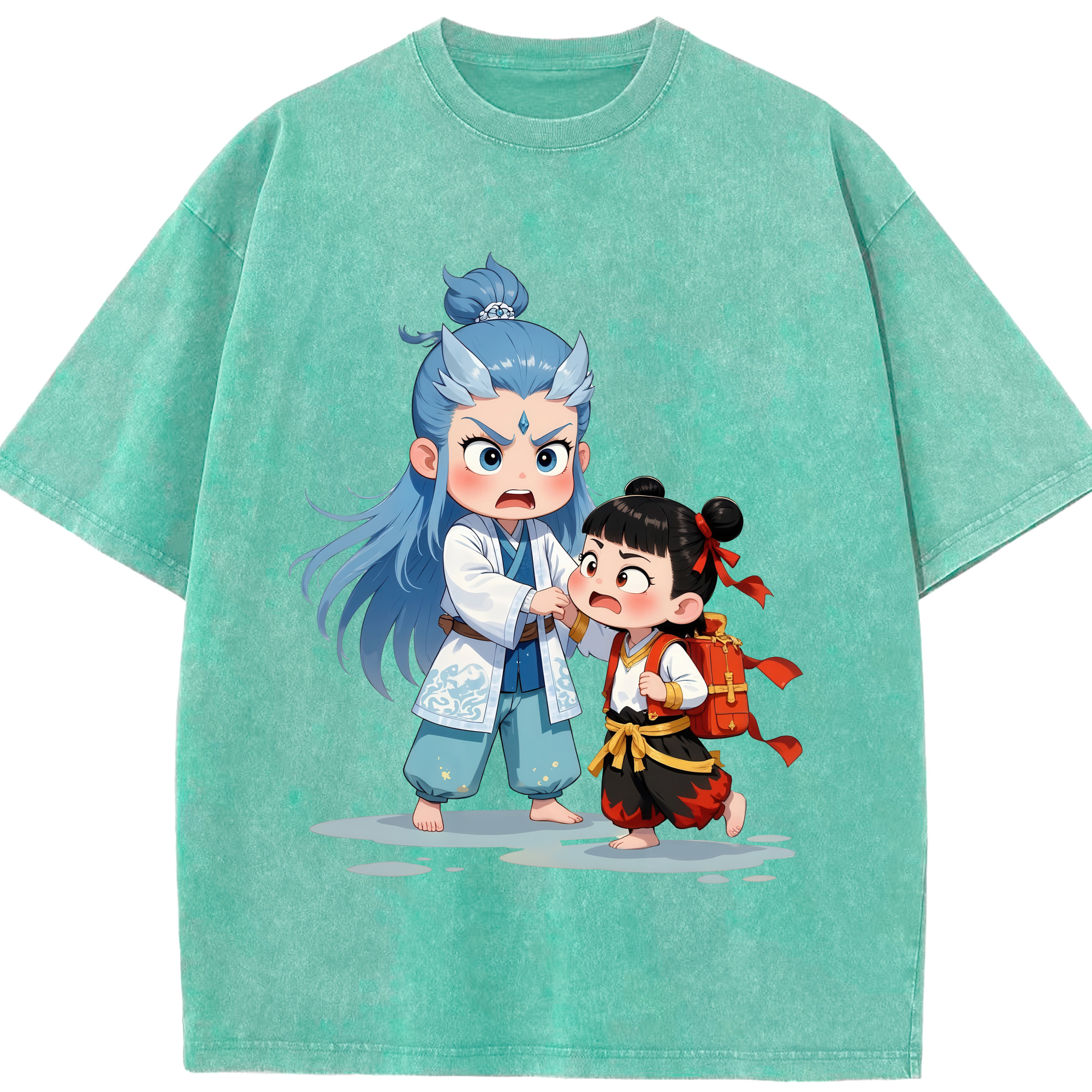 （画像用） Ne Zha 2 ナタ 魔童の大暴れ 綿100% ヴィンテージ風 半袖Tシャツ（フロントプリント）